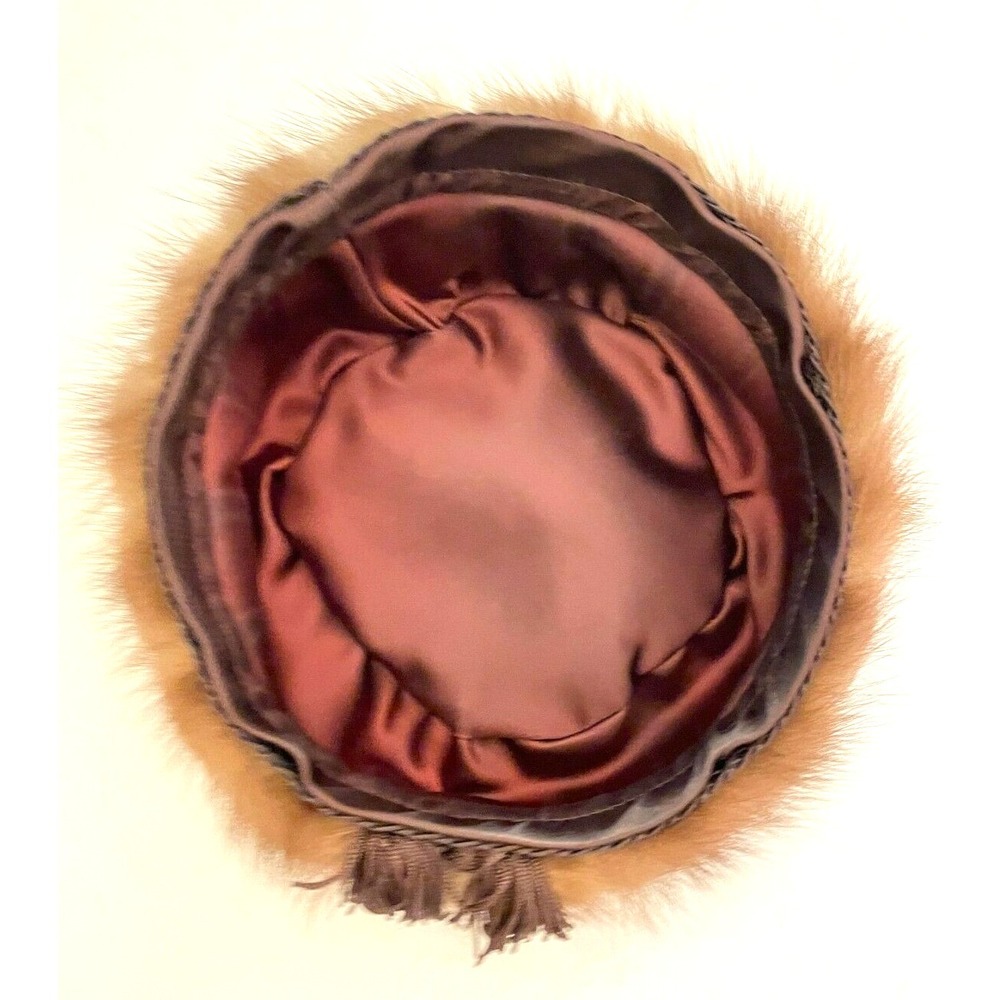 Vintage Womens Round‎ Pillbox Style Hat One Size Brown Mink Braided Satin Band - Picture 9 of 9